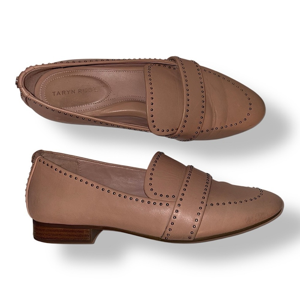 Taryn Rose Blush Pink Bristol Studded Loafers Leather Flat Mules